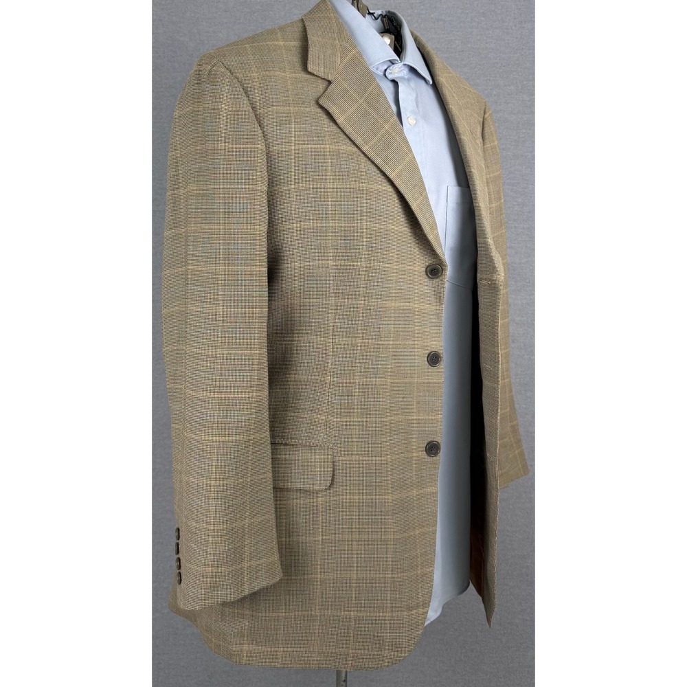 Brioni Neiman Marcus Nomentano Sport Coat 42L Tan Glen Plaid Wool Silk Blazer